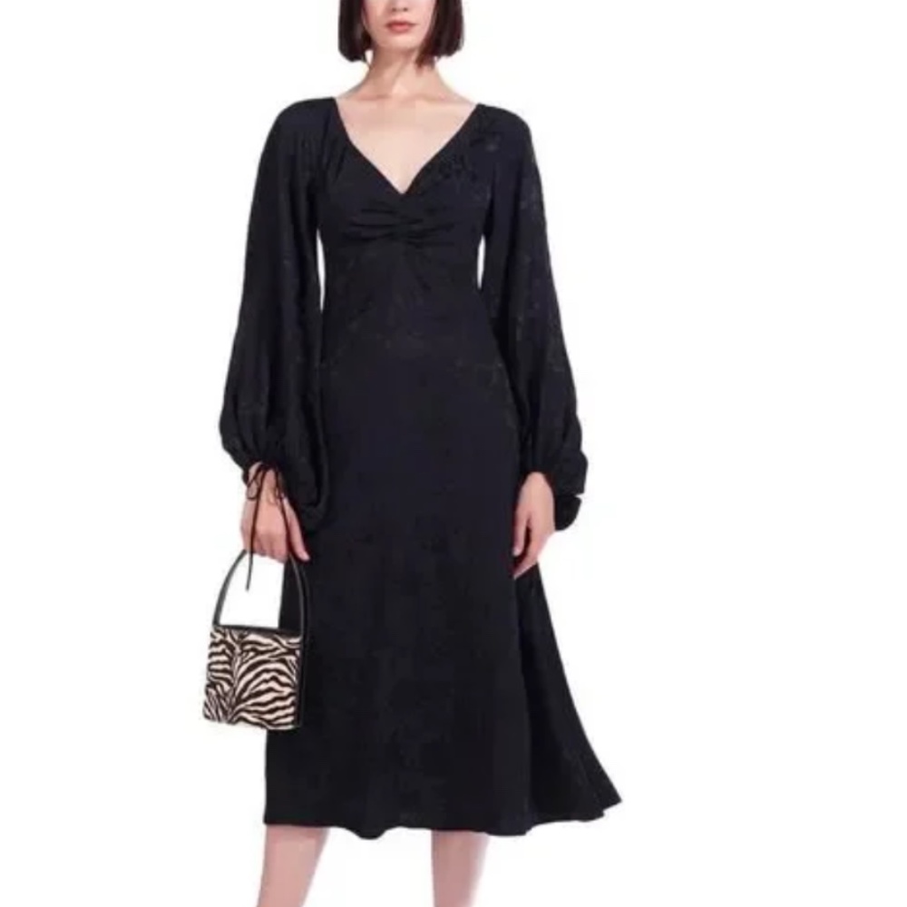 Sofia Jacquard Midi Black Dress From Staud